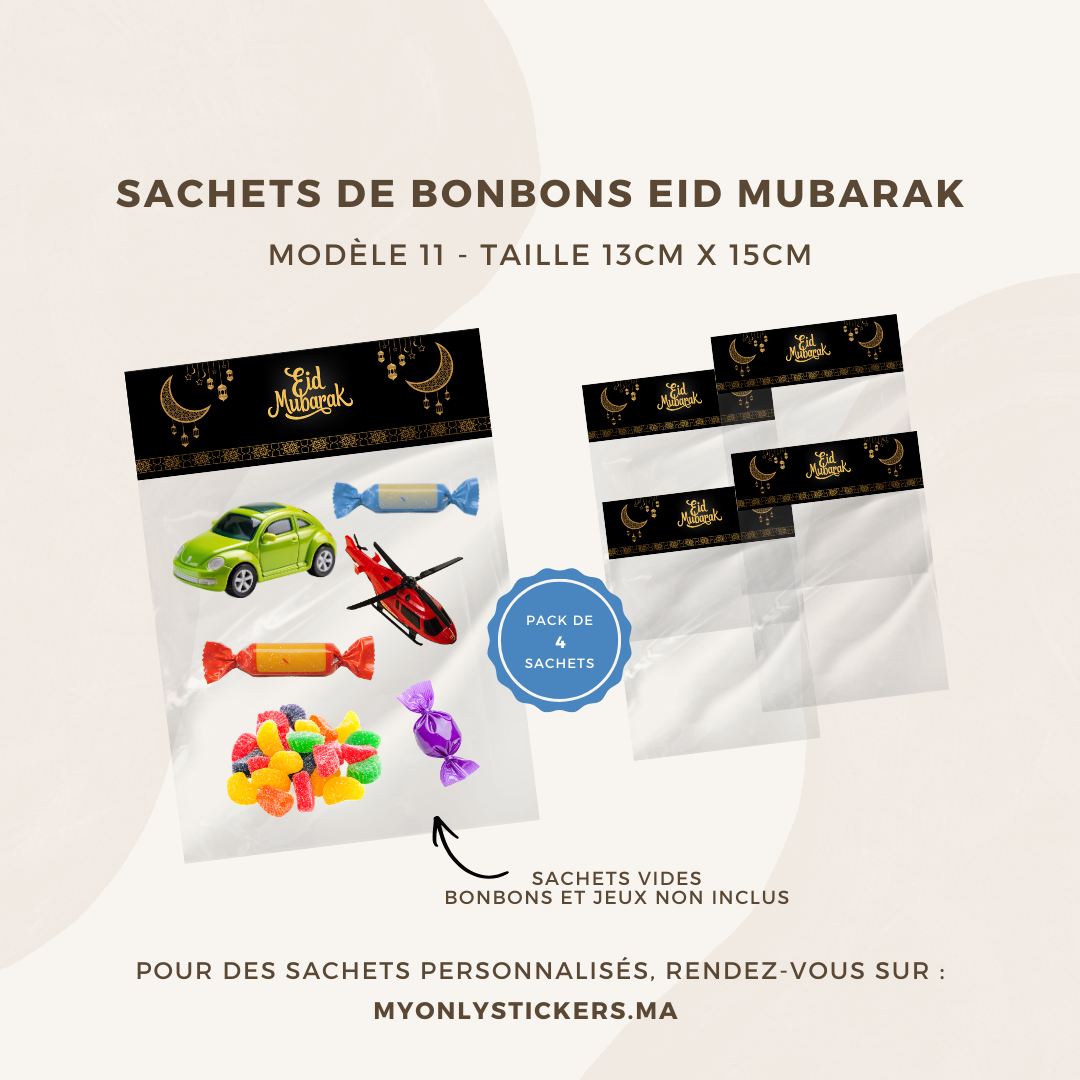Lot de 4 sachets de bonbons Eid Mubarak - Pour cadeau / à offrir