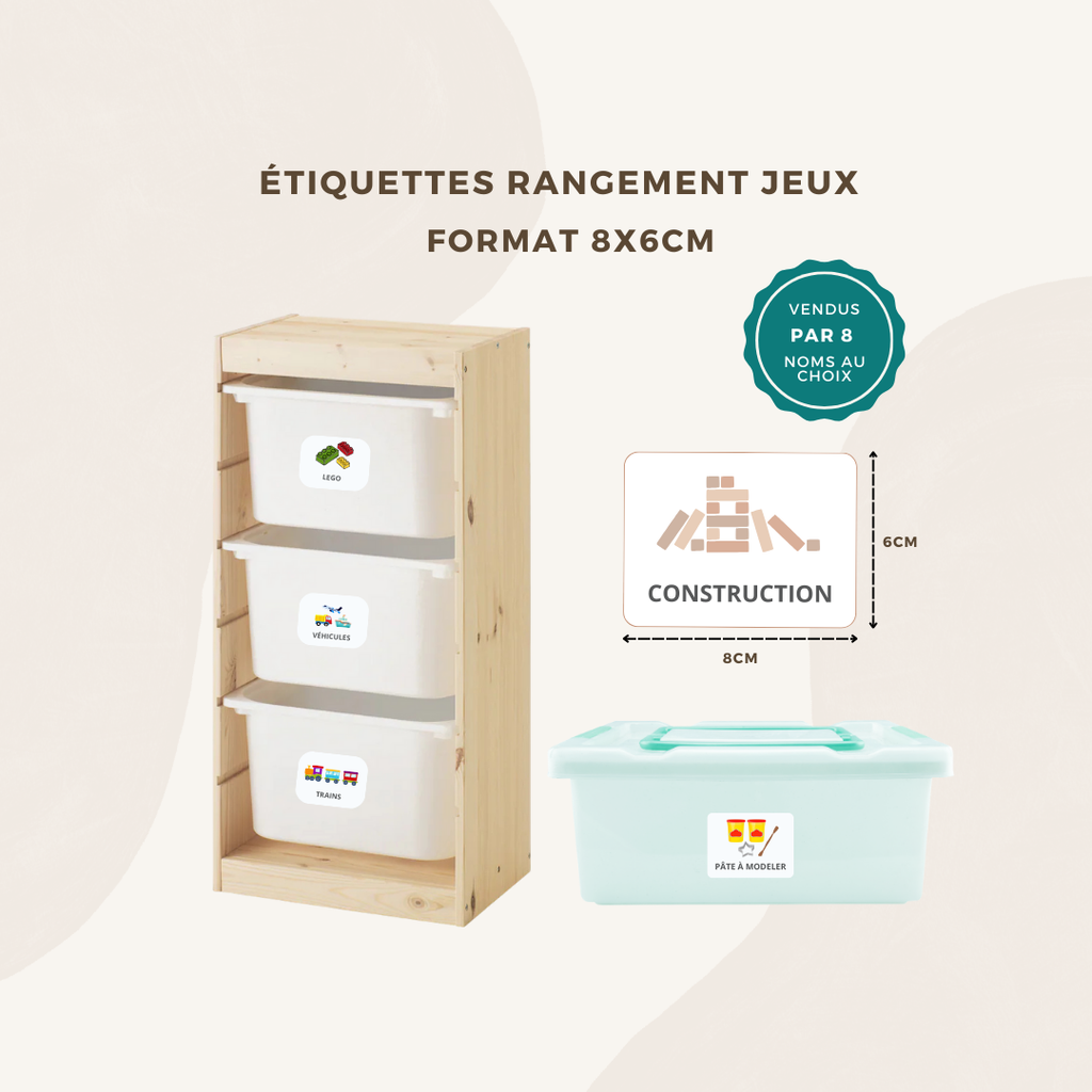 Étiquettes de rangement pour jeux et jouets d’enfants – Avec icône