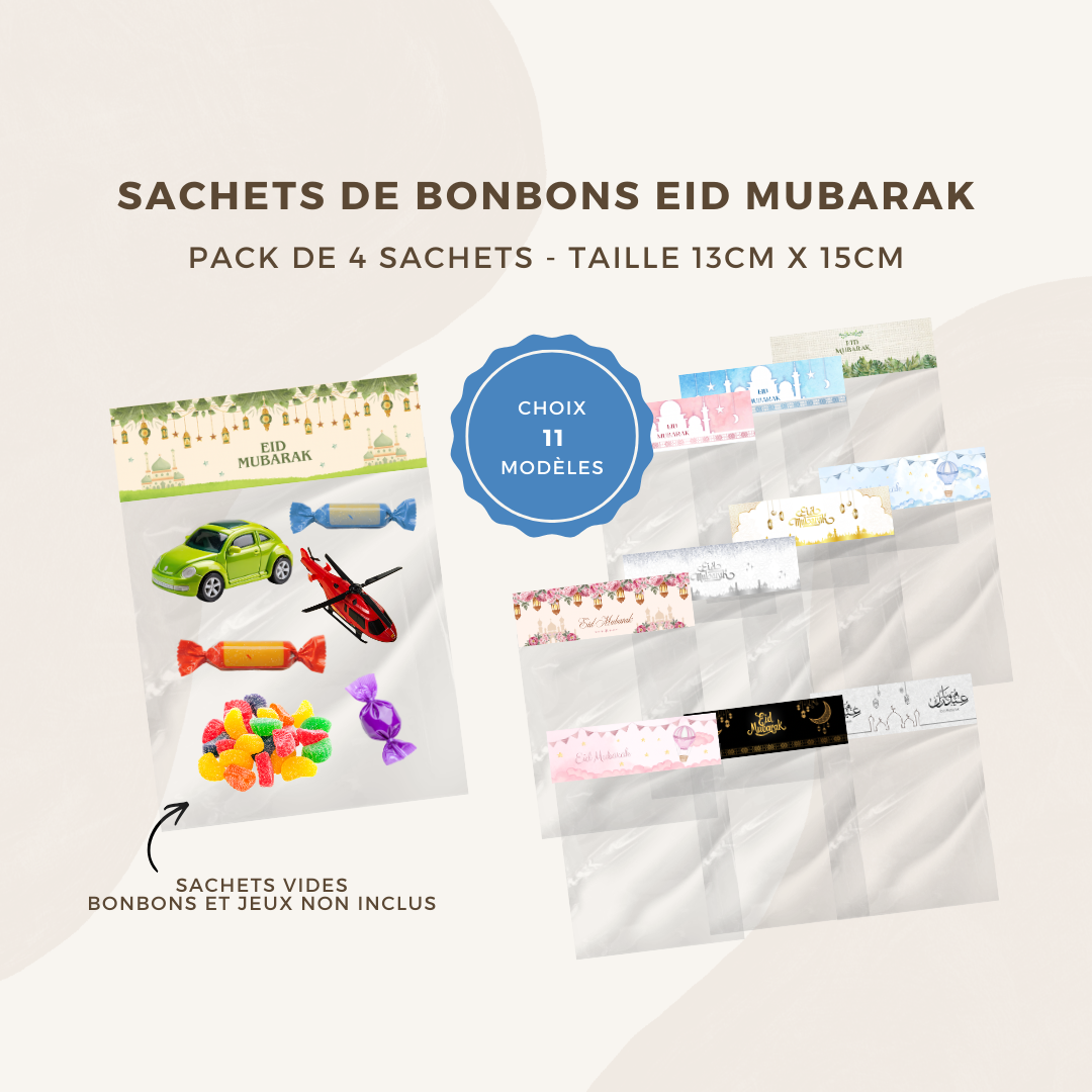 Lot de 4 sachets de bonbons Eid Mubarak - Pour cadeau / à offrir