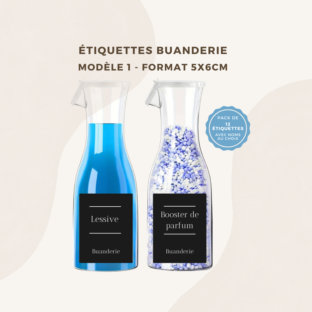 Lot de 12 étiquettes pour buanderie (laundry) - Format 5x6cm - noms à personnaliser
