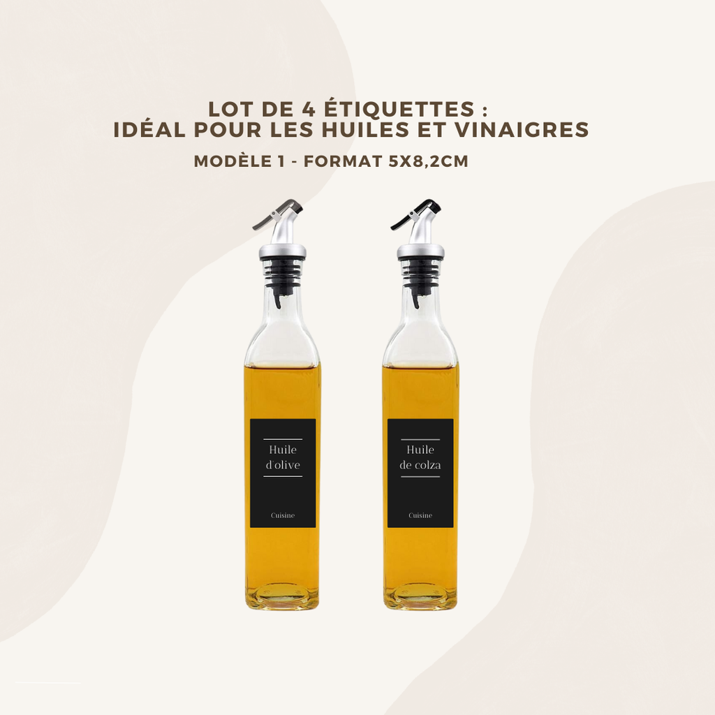 Lot de 4 étiquettes pour huiliers et vinaigre - Format 5 x 8,2cm - Noms à personnaliser