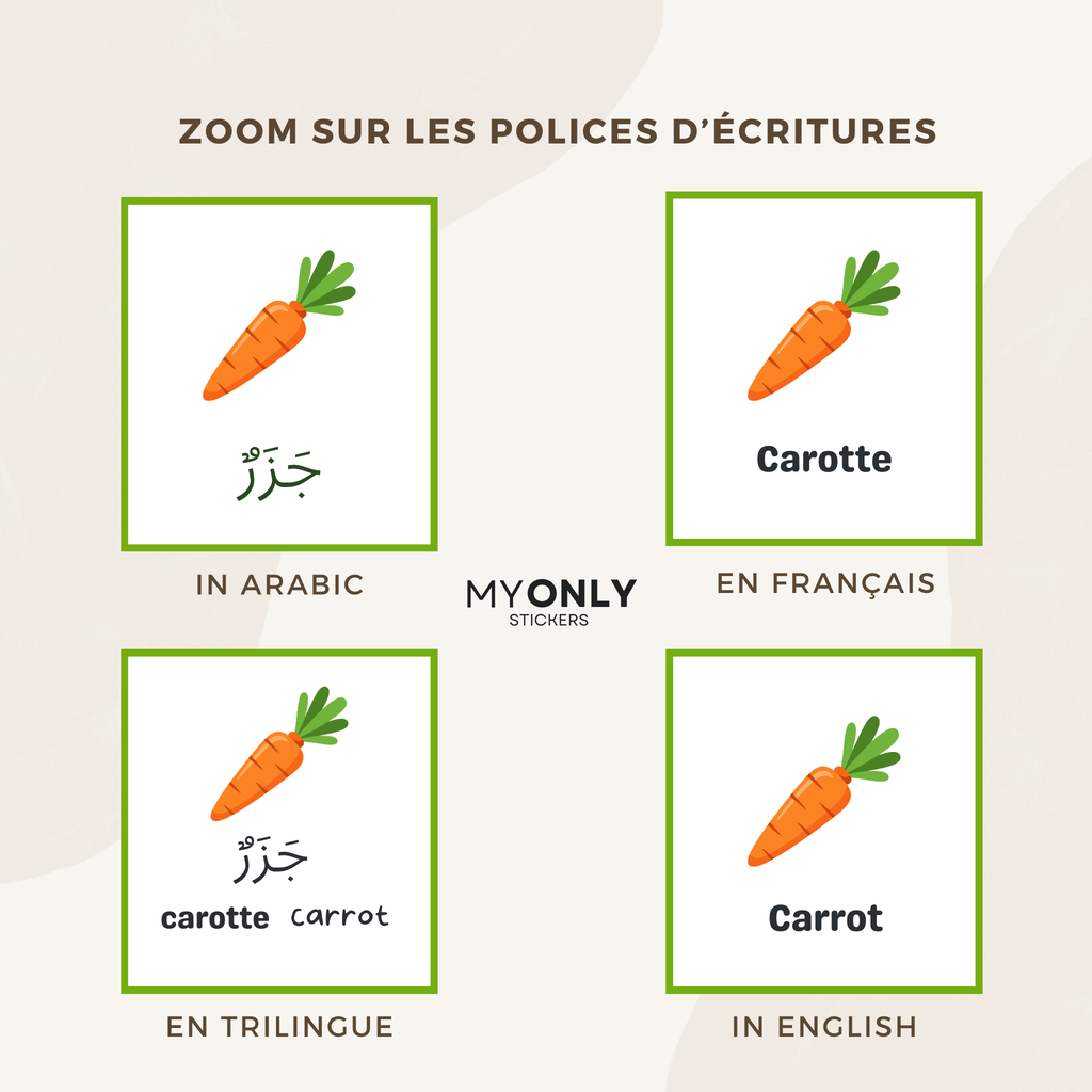 Affiche éducative – Les légumes en arabe, français et/ou anglais