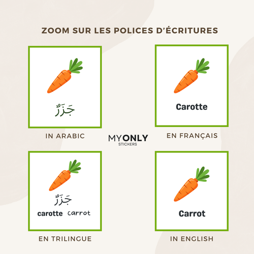 Affiche éducative – Les légumes en arabe, français et/ou anglais