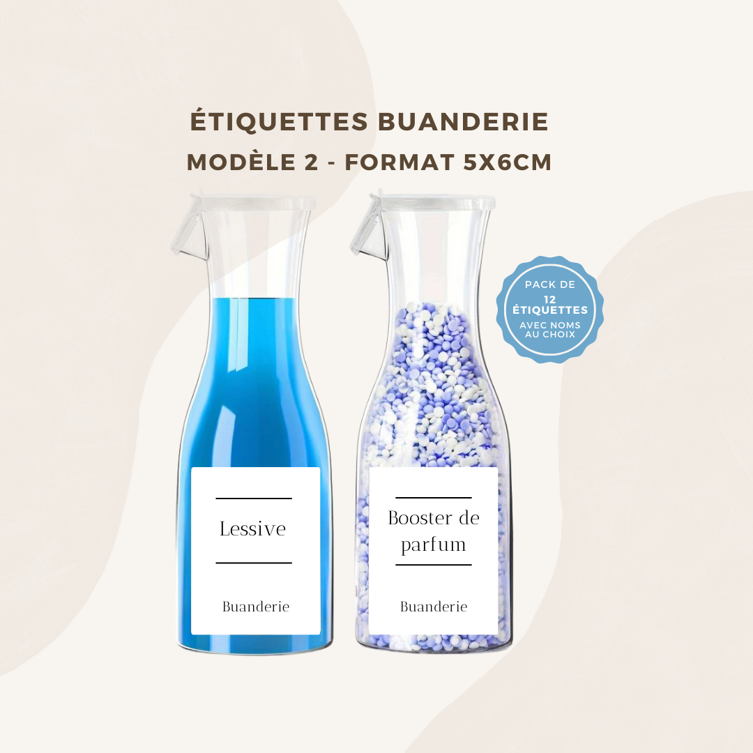 Lot de 12 étiquettes pour buanderie (laundry) - Format 5x6cm - noms à personnaliser