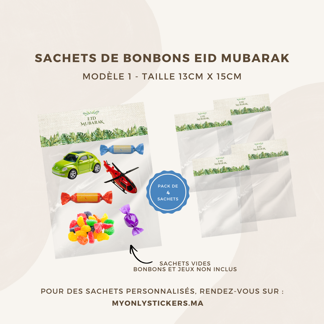 Lot de 4 sachets de bonbons Eid Mubarak - Pour cadeau / à offrir