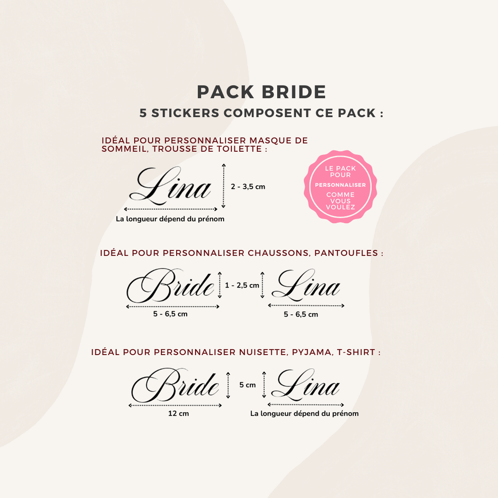 Pack Bride à personnaliser soi-même - DIY - 5 stickers spécial supports tissus inclus