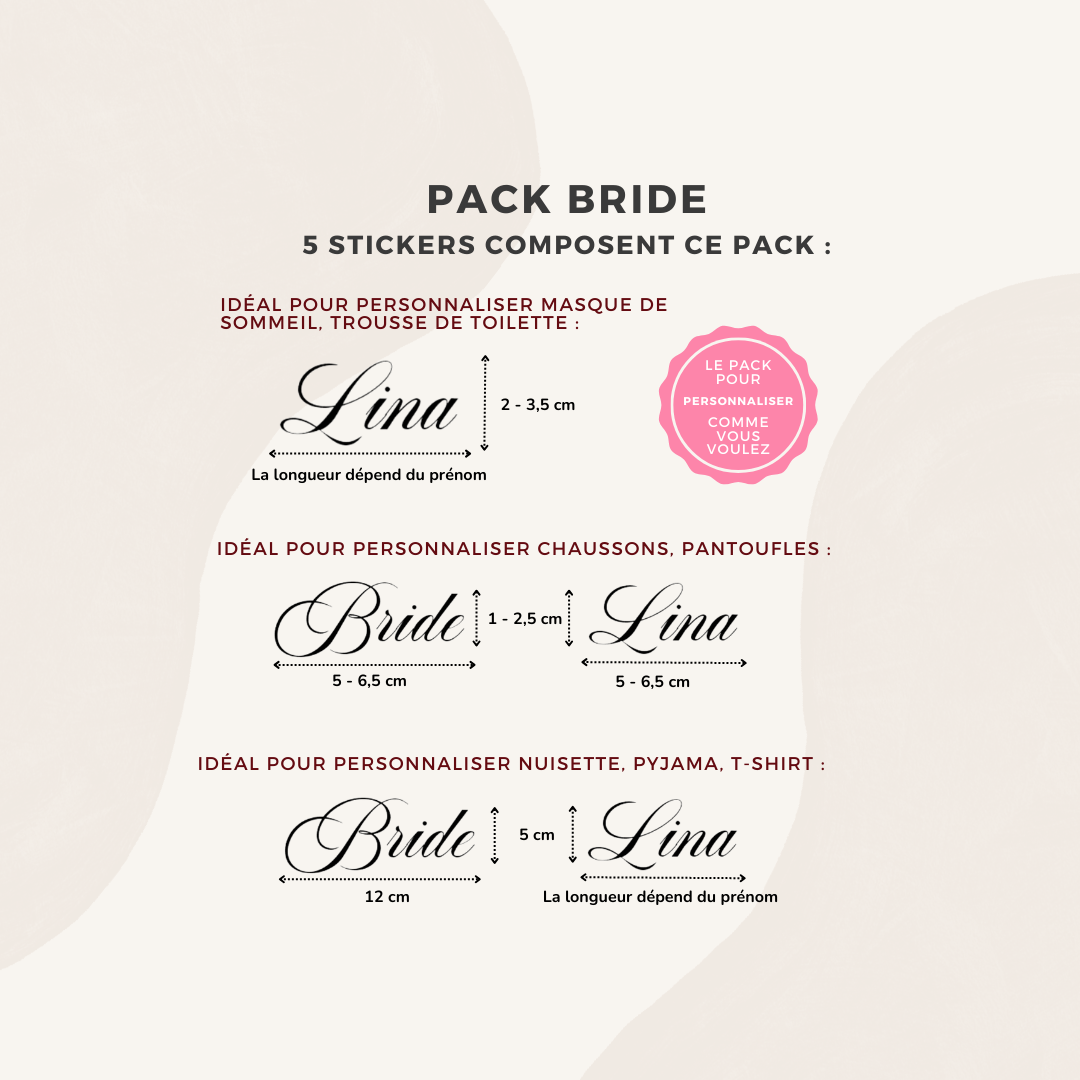 Pack Bride à personnaliser soi-même - DIY - 5 stickers spécial supports tissus inclus