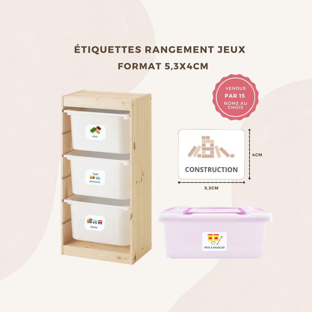Étiquettes de rangement pour jeux et jouets d’enfants – Avec icône