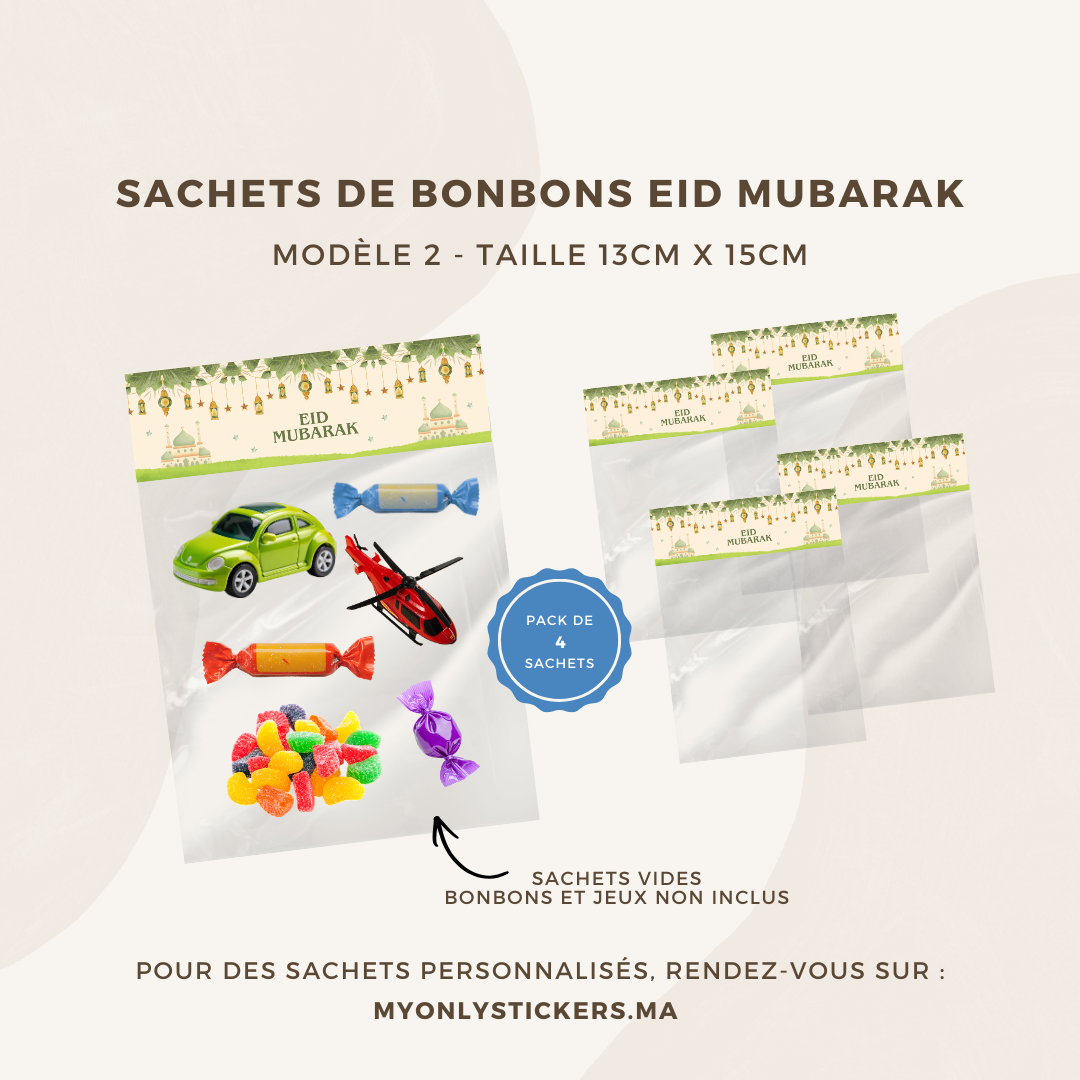 Lot de 4 sachets de bonbons Eid Mubarak - Pour cadeau / à offrir