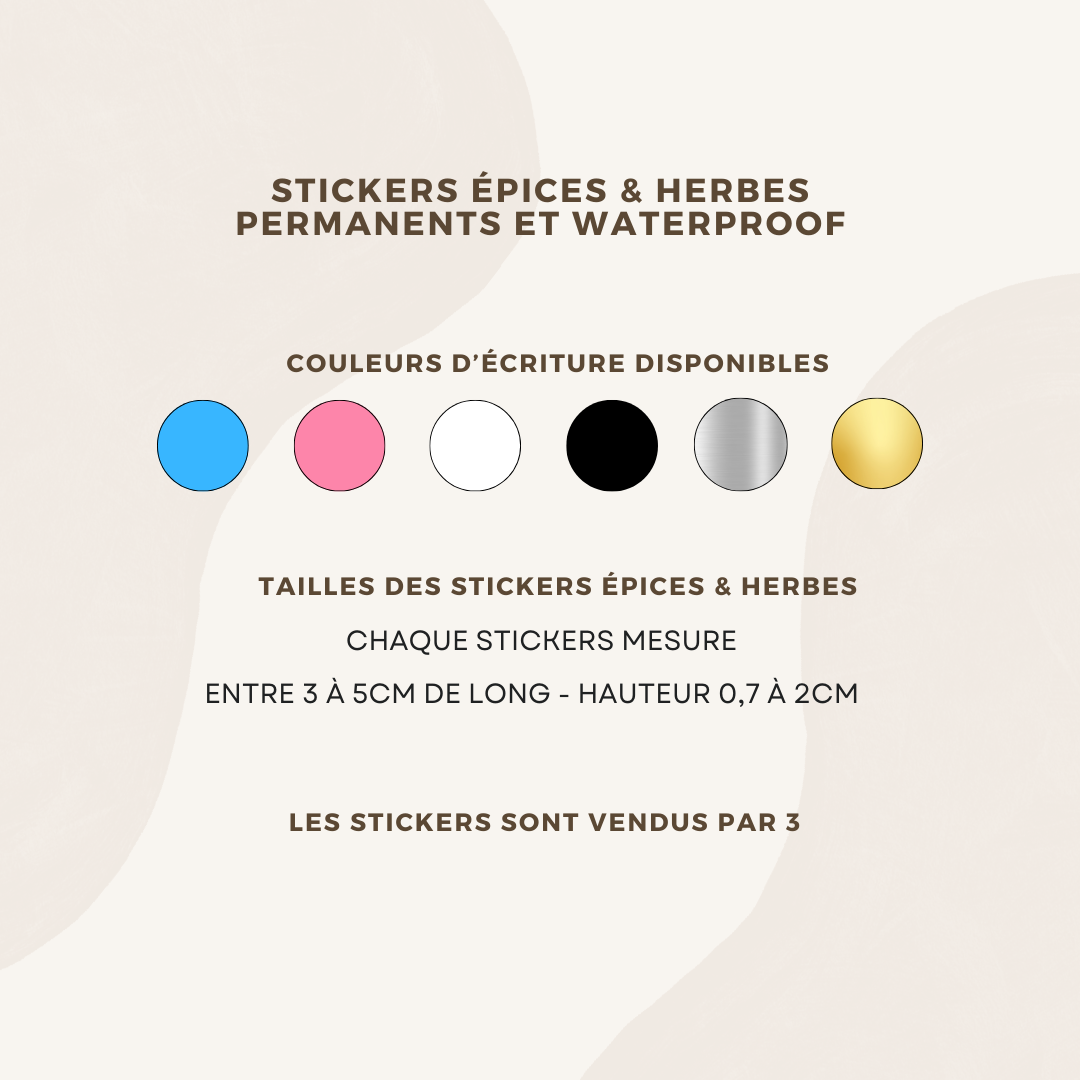 Lot de 3 stickers bocaux épices et herbes permanents et imperméable