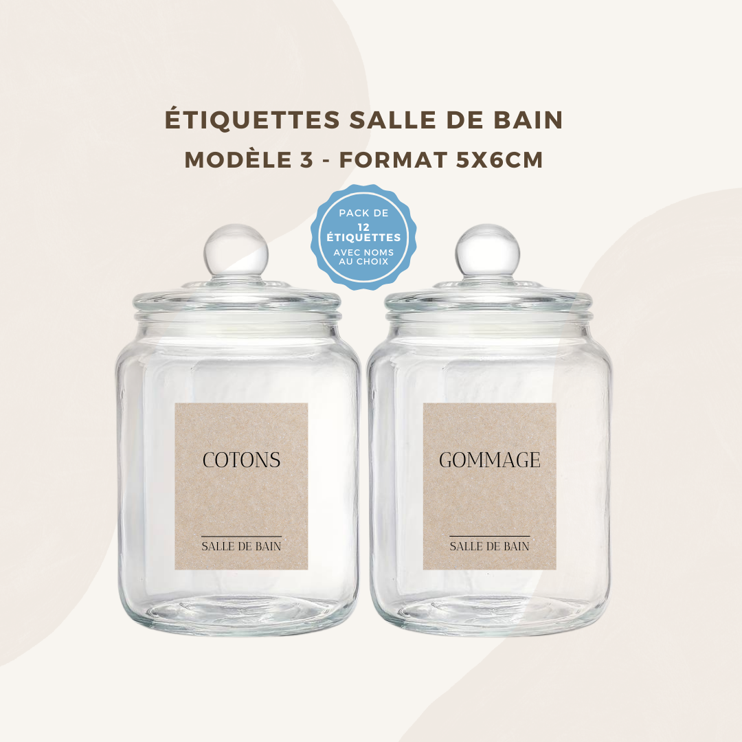 Lot de 12 étiquettes salle de bain - Format 5x6cm - noms à personnaliser