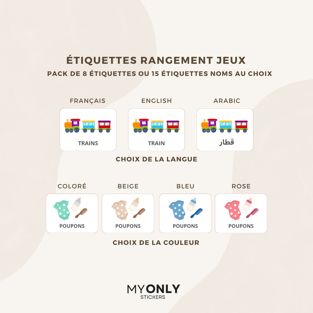 Étiquettes de rangement pour jeux et jouets d’enfants – Avec icône