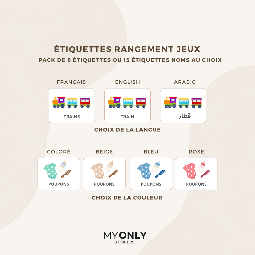Étiquettes de rangement pour jeux et jouets d’enfants – Avec icône