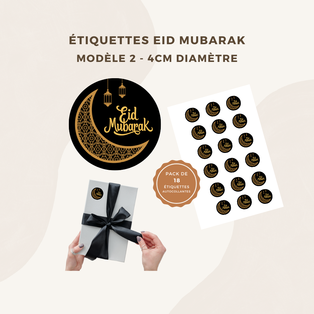 Étiquette stickers autocollant Eid Aid Mubarak - Pour cadeau / à offrir / sachet cadeau