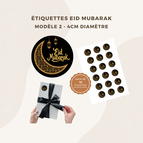 Étiquette stickers autocollant Eid Aid Mubarak - Pour cadeau / à offrir / sachet cadeau