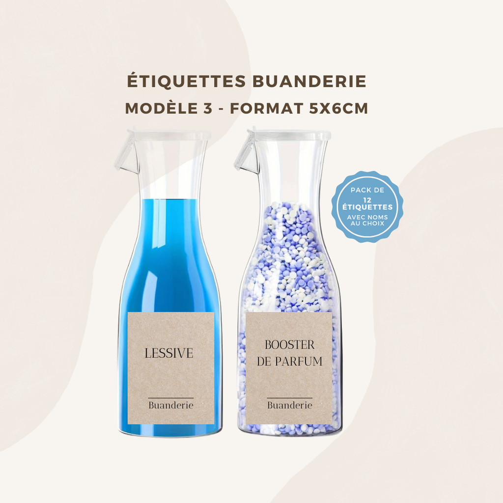 Lot de 12 étiquettes pour buanderie (laundry) - Format 5x6cm - noms à personnaliser