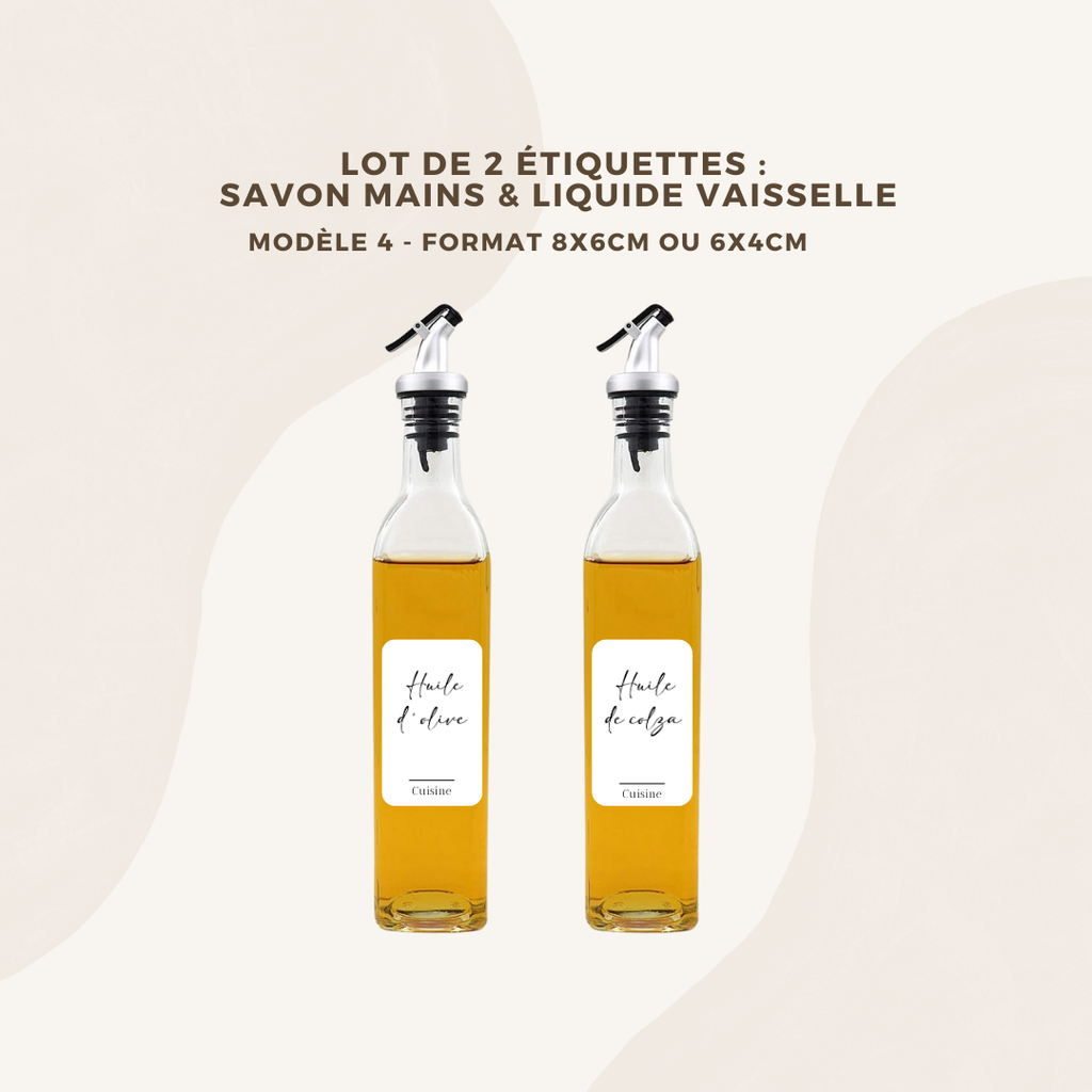 Lot de 4 étiquettes pour huiliers et vinaigre - Format 5 x 8,2cm - Noms à personnaliser