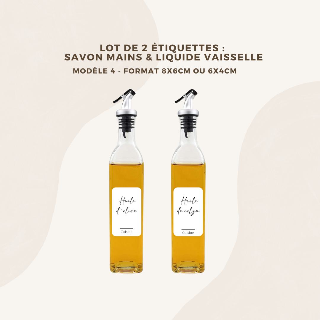 Lot de 4 étiquettes pour huiliers et vinaigre - Format 5 x 8,2cm - Noms à personnaliser