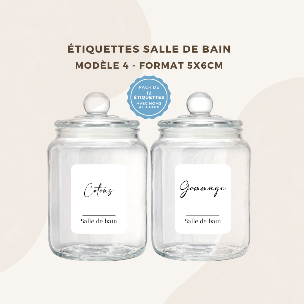 Lot de 12 étiquettes salle de bain - Format 5x6cm - noms à personnaliser
