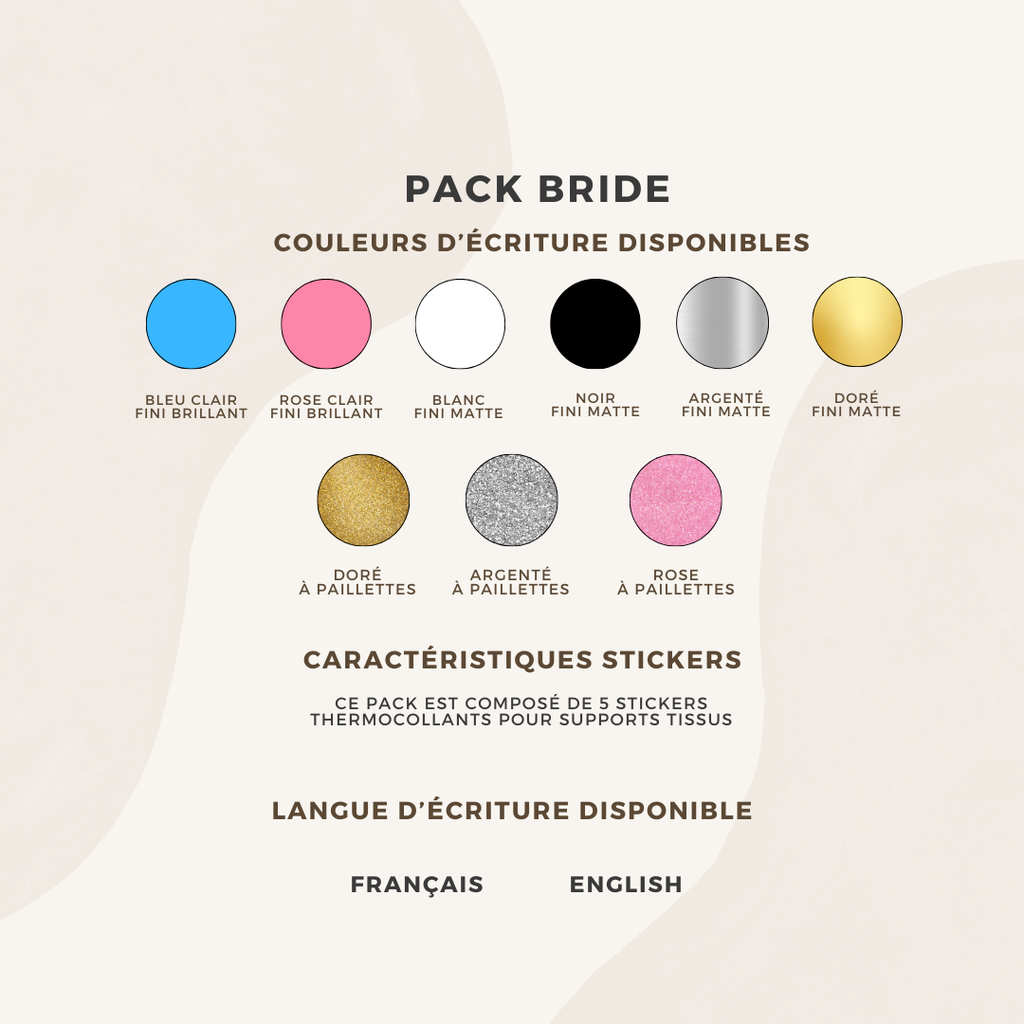 Pack Bride à personnaliser soi-même - DIY - 5 stickers spécial supports tissus inclus