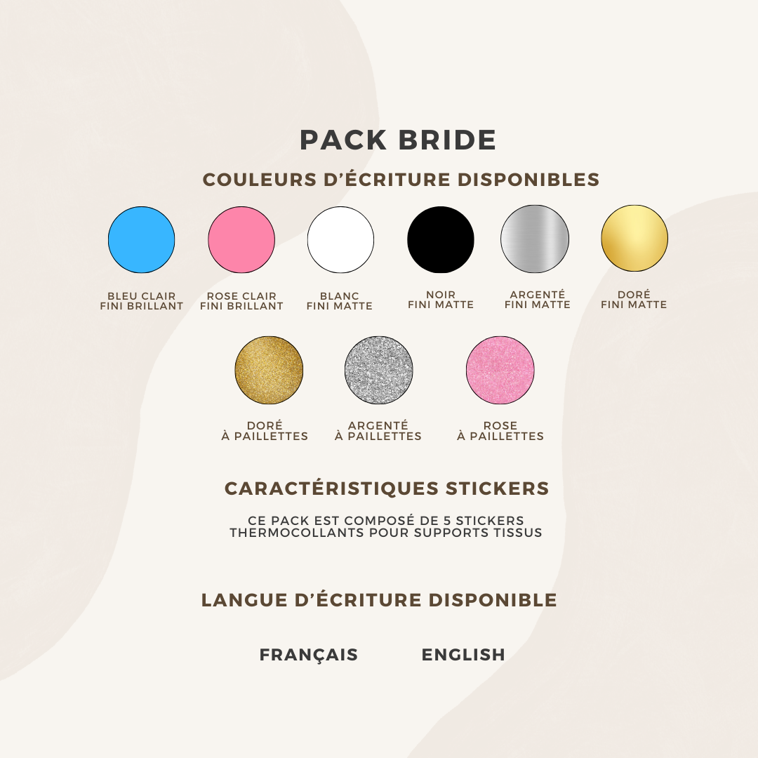 Pack Bride à personnaliser soi-même - DIY - 5 stickers spécial supports tissus inclus