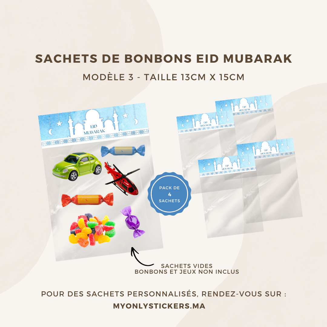 Lot de 4 sachets de bonbons Eid Mubarak - Pour cadeau / à offrir