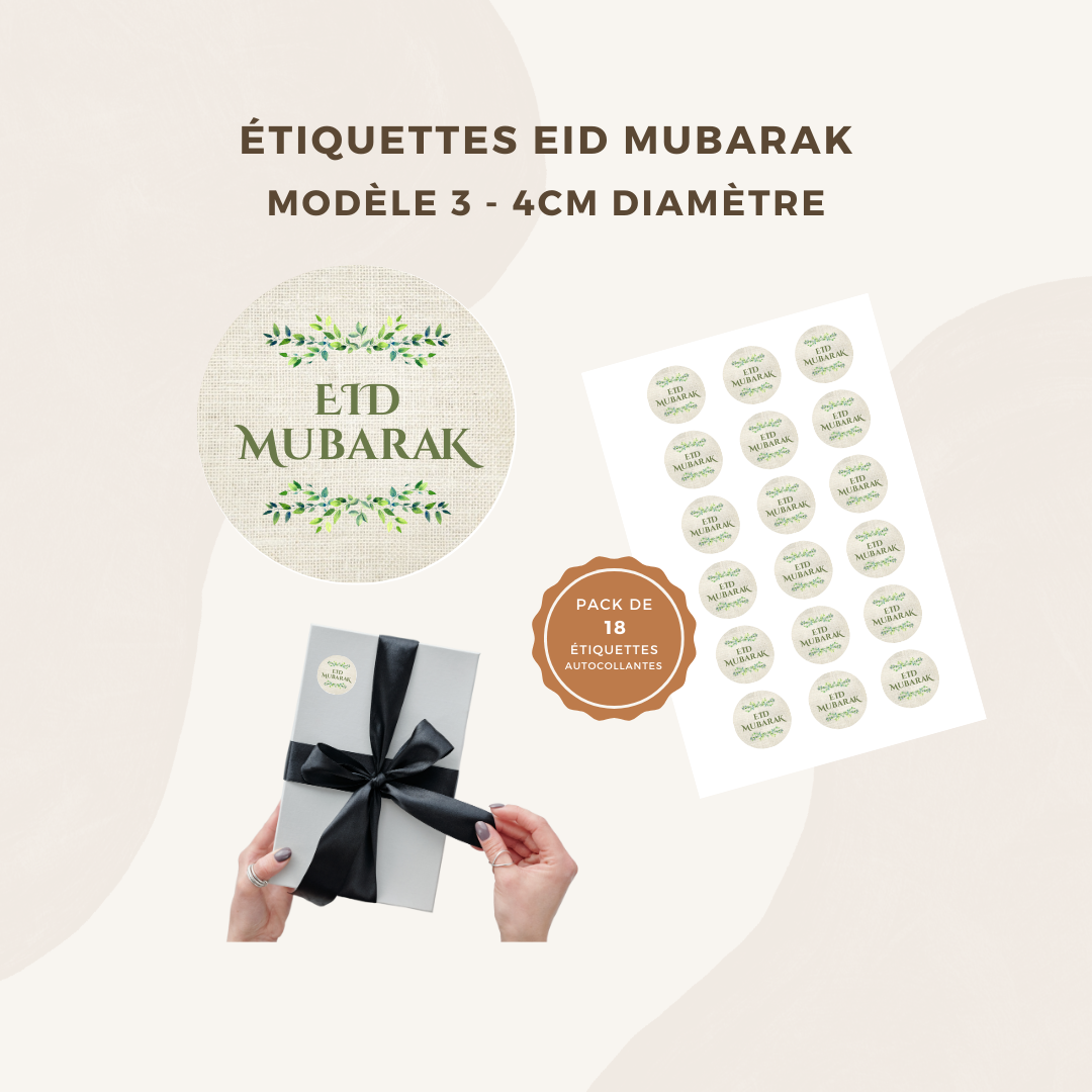 Étiquette stickers autocollant Eid Aid Mubarak - Pour cadeau / à offrir / sachet cadeau