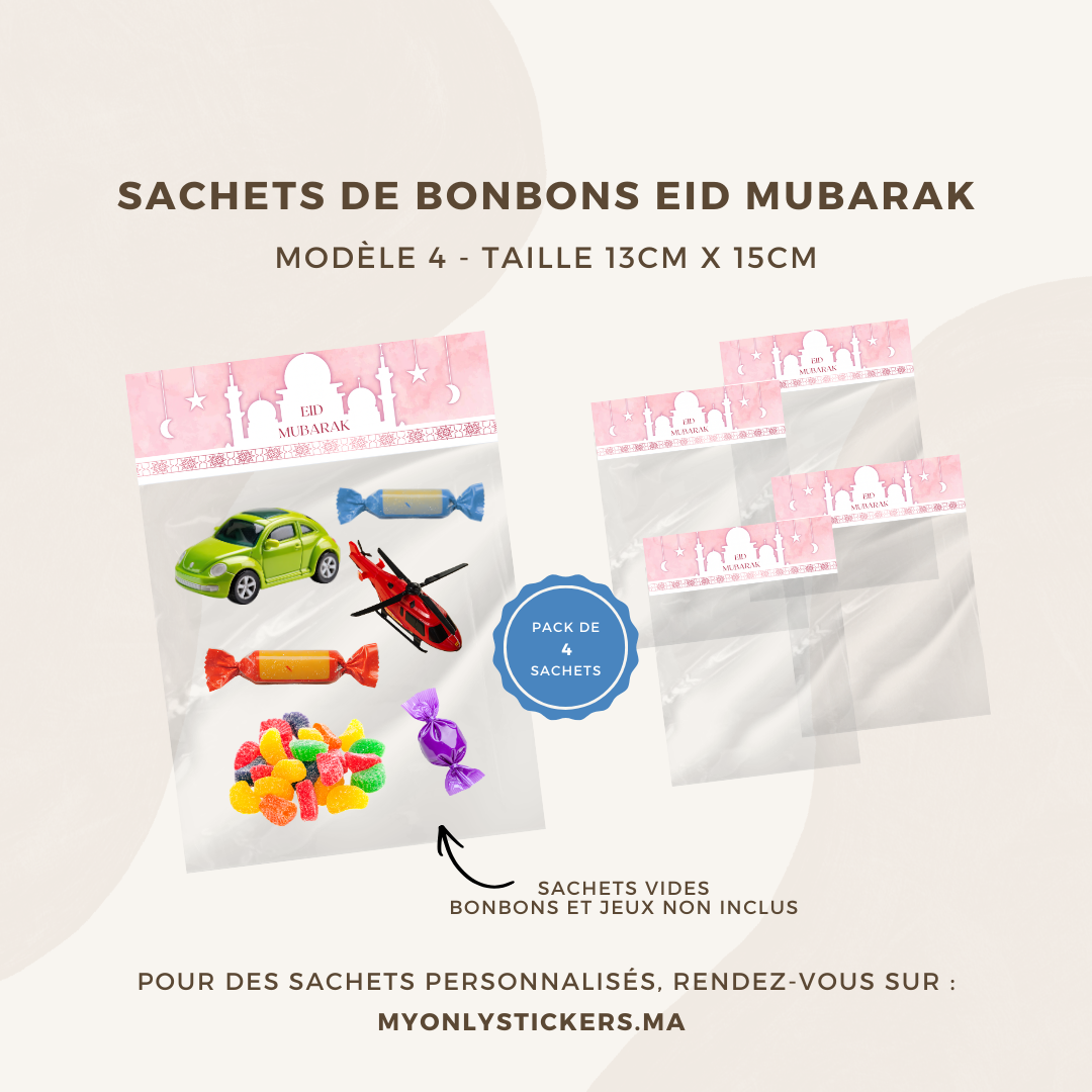 Lot de 4 sachets de bonbons Eid Mubarak - Pour cadeau / à offrir