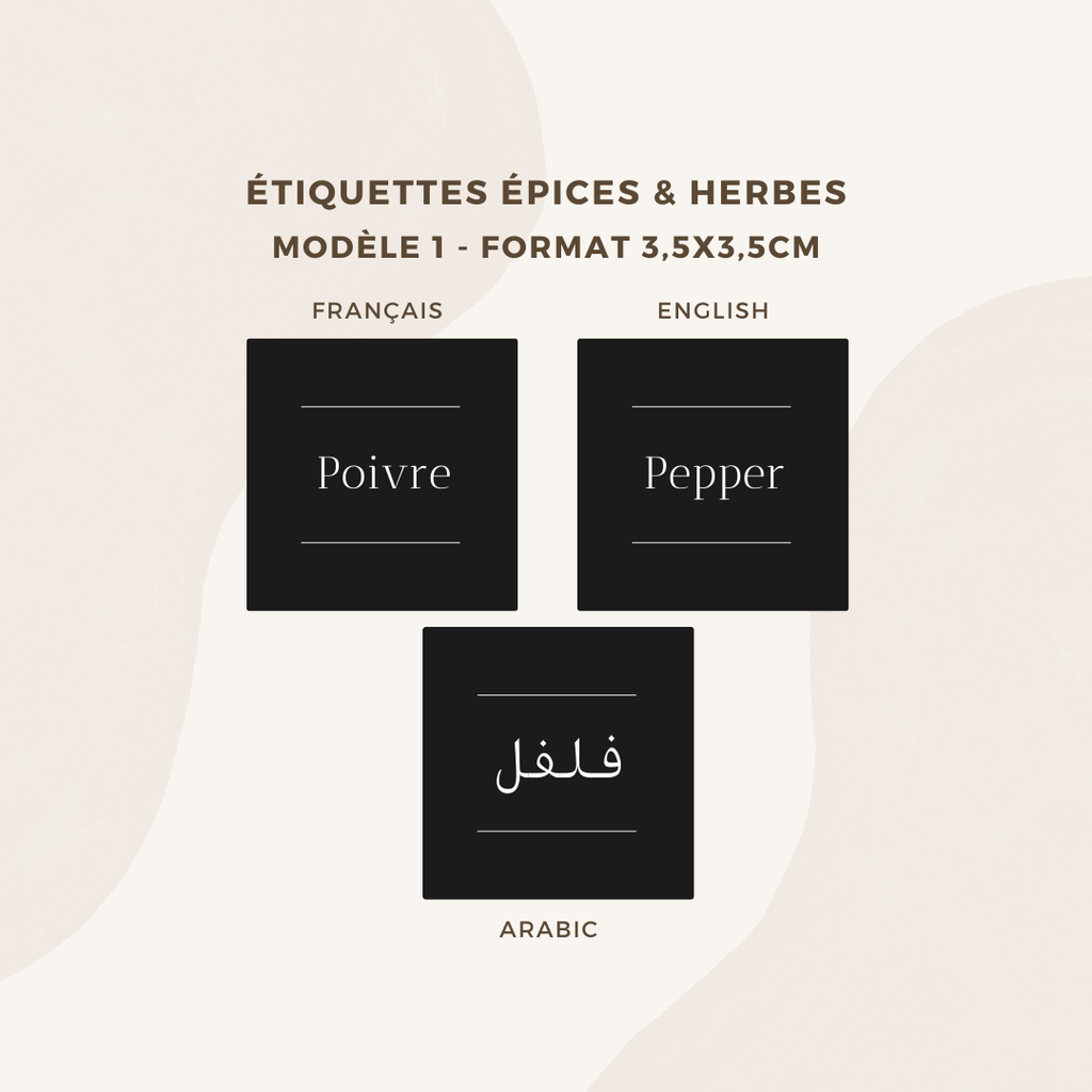 Lot de 20 étiquettes pots épices et herbes  - Format 3,5x3,5cm - noms à personnaliser