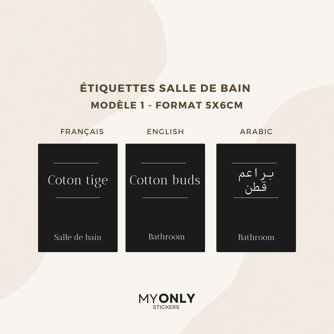 Lot de 12 étiquettes salle de bain - Format 5x6cm - noms à personnaliser