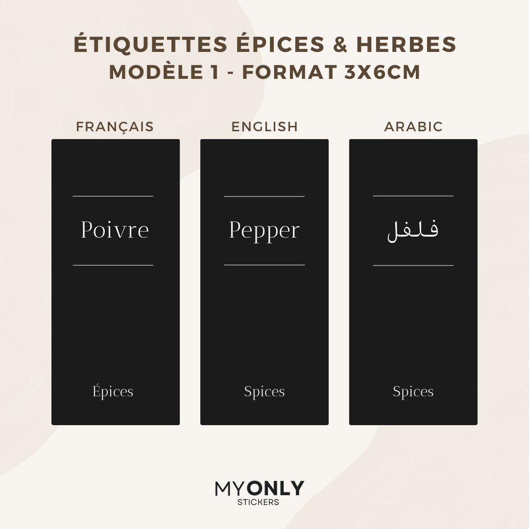 Lot de 12 étiquettes pot à épices et herbes - Format 3x6cm - noms à personnaliser