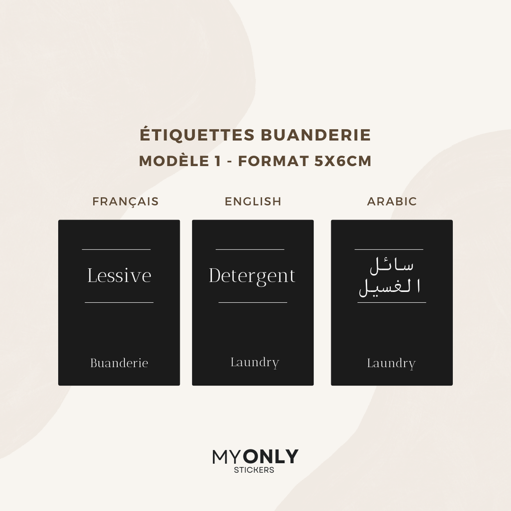 Lot de 12 étiquettes pour buanderie (laundry) - Format 5x6cm - noms à personnaliser