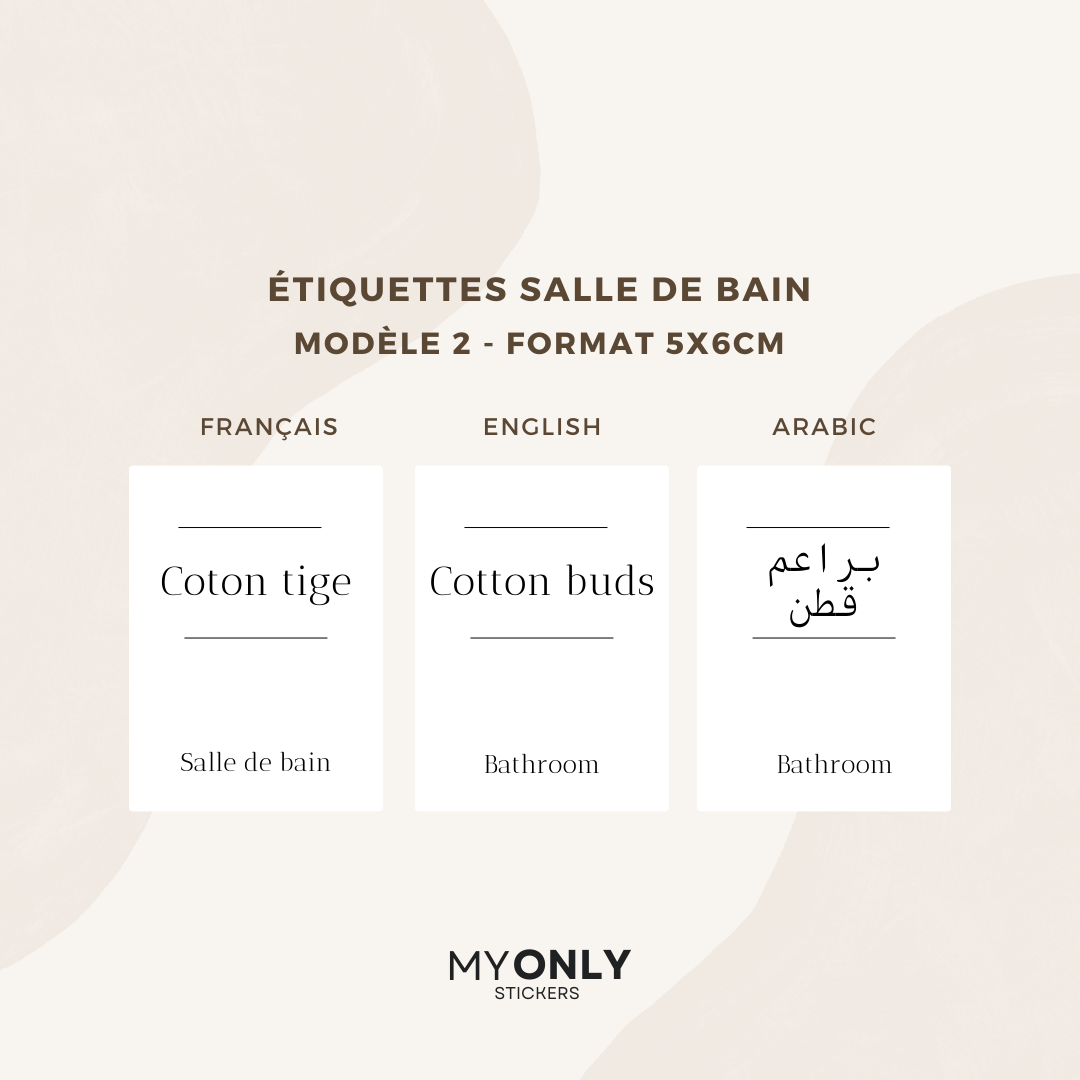 Lot de 12 étiquettes salle de bain - Format 5x6cm - noms à personnaliser
