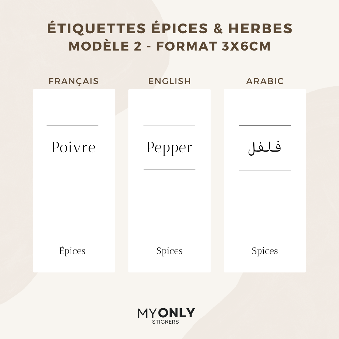 Lot de 12 étiquettes pot à épices et herbes - Format 3x6cm - noms à personnaliser