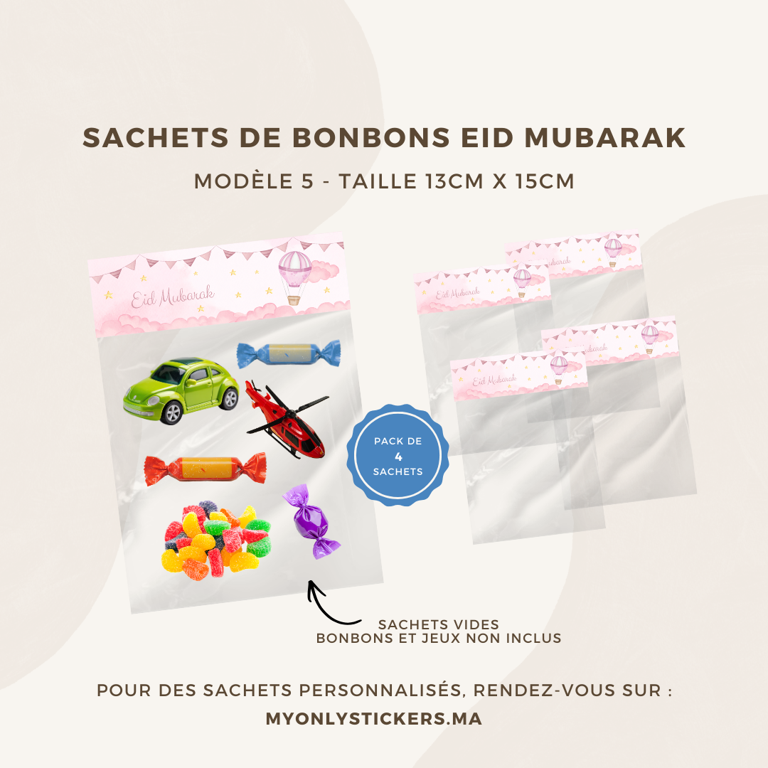 Lot de 4 sachets de bonbons Eid Mubarak - Pour cadeau / à offrir