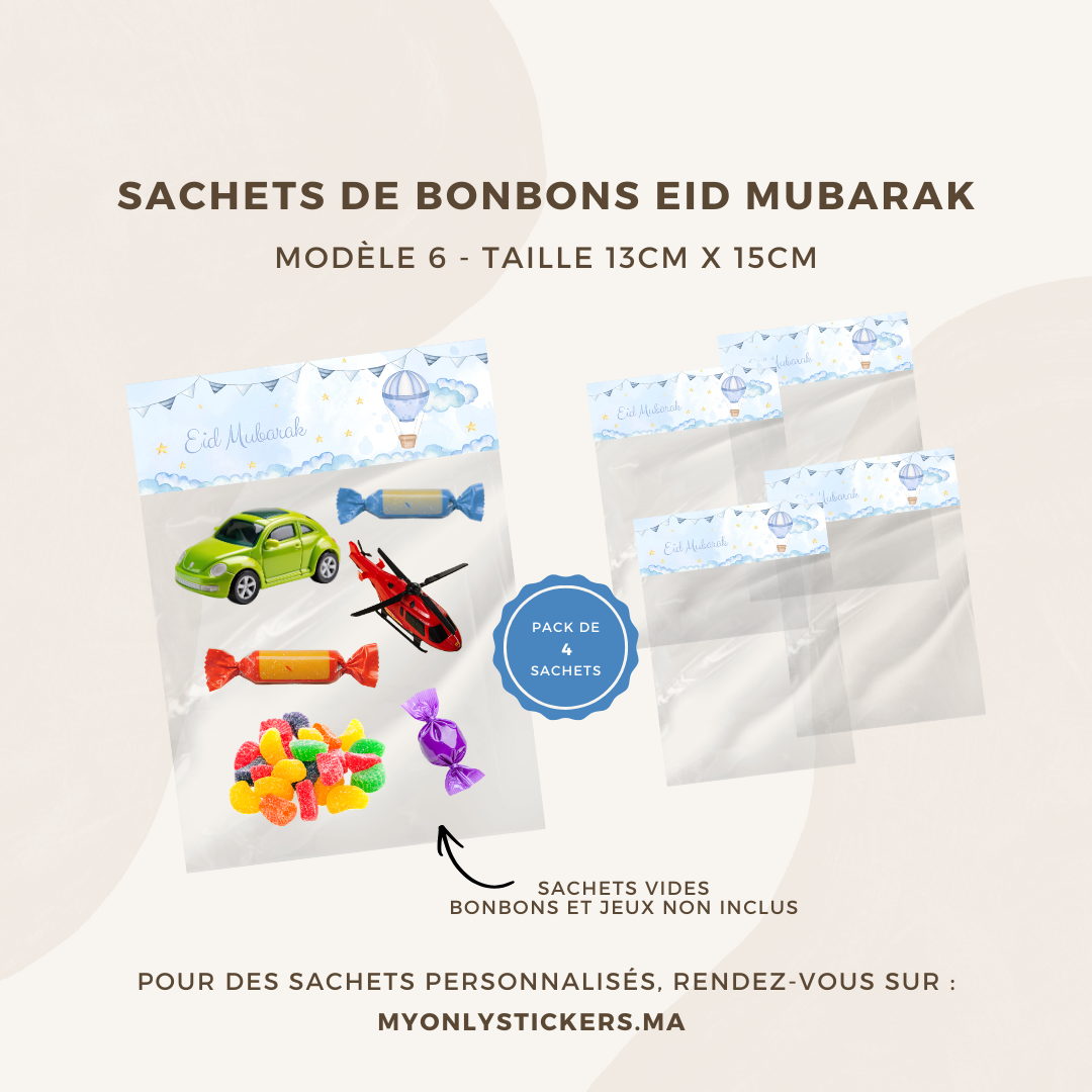 Lot de 4 sachets de bonbons Eid Mubarak - Pour cadeau / à offrir