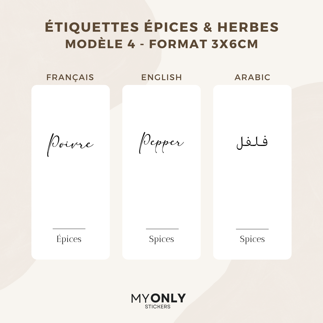 Lot de 12 étiquettes pot à épices et herbes - Format 3x6cm - noms à personnaliser