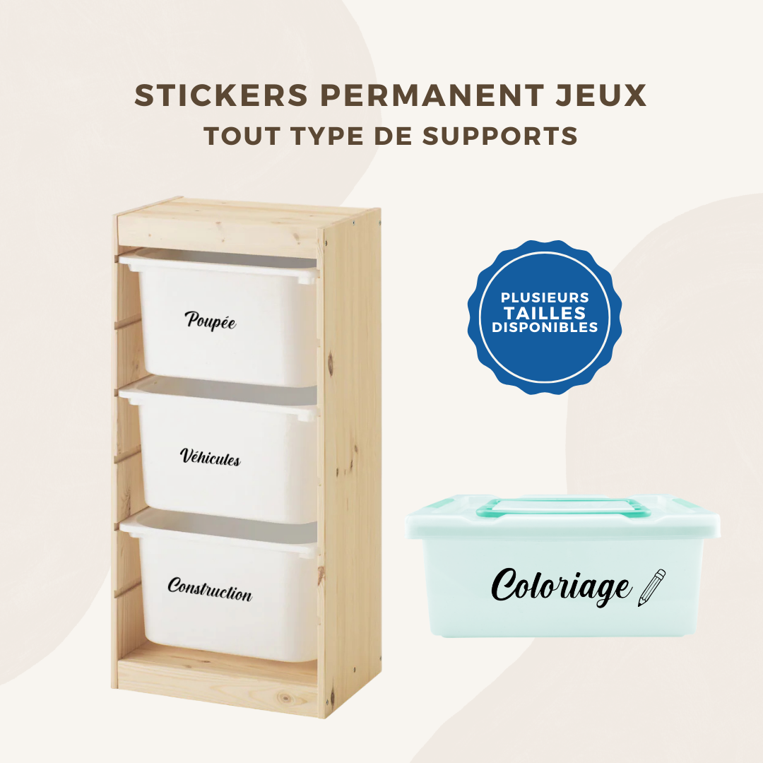 Stickers vinyle permanent rangement jeux enfants et boîte