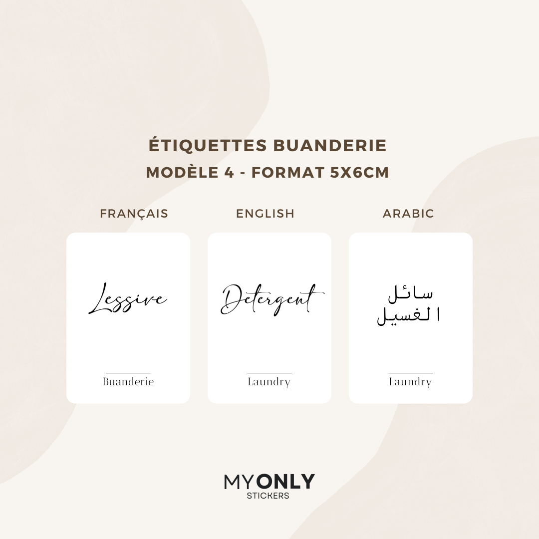 Lot de 12 étiquettes pour buanderie (laundry) - Format 5x6cm - noms à personnaliser
