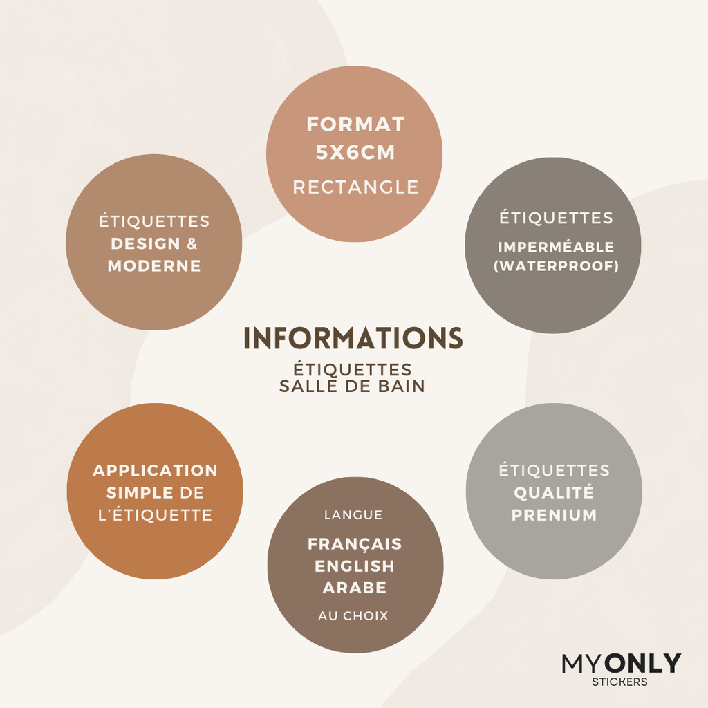 Lot de 12 étiquettes salle de bain - Format 5x6cm - noms à personnaliser