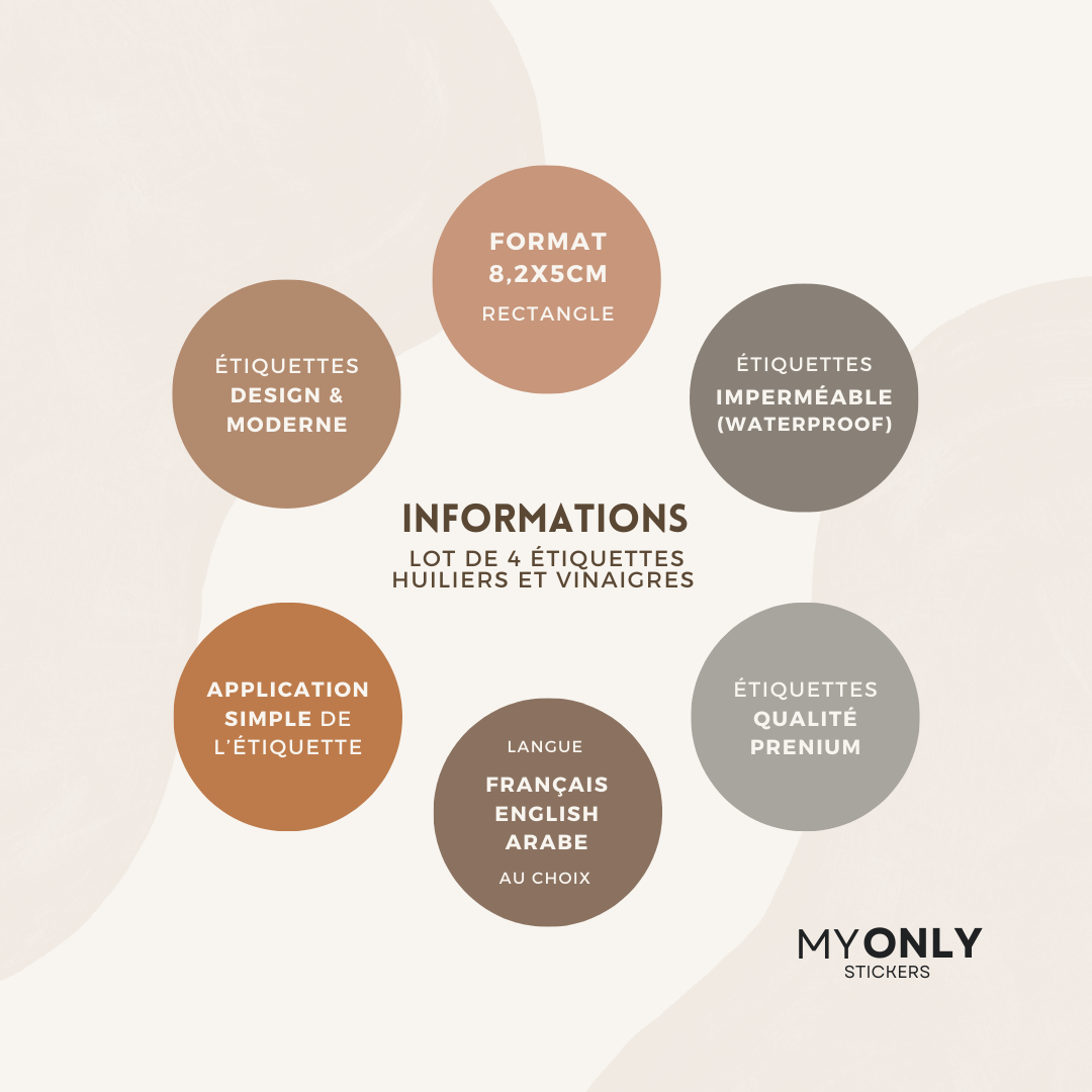 Lot de 4 étiquettes pour huiliers et vinaigre - Format 5 x 8,2cm - Noms à personnaliser