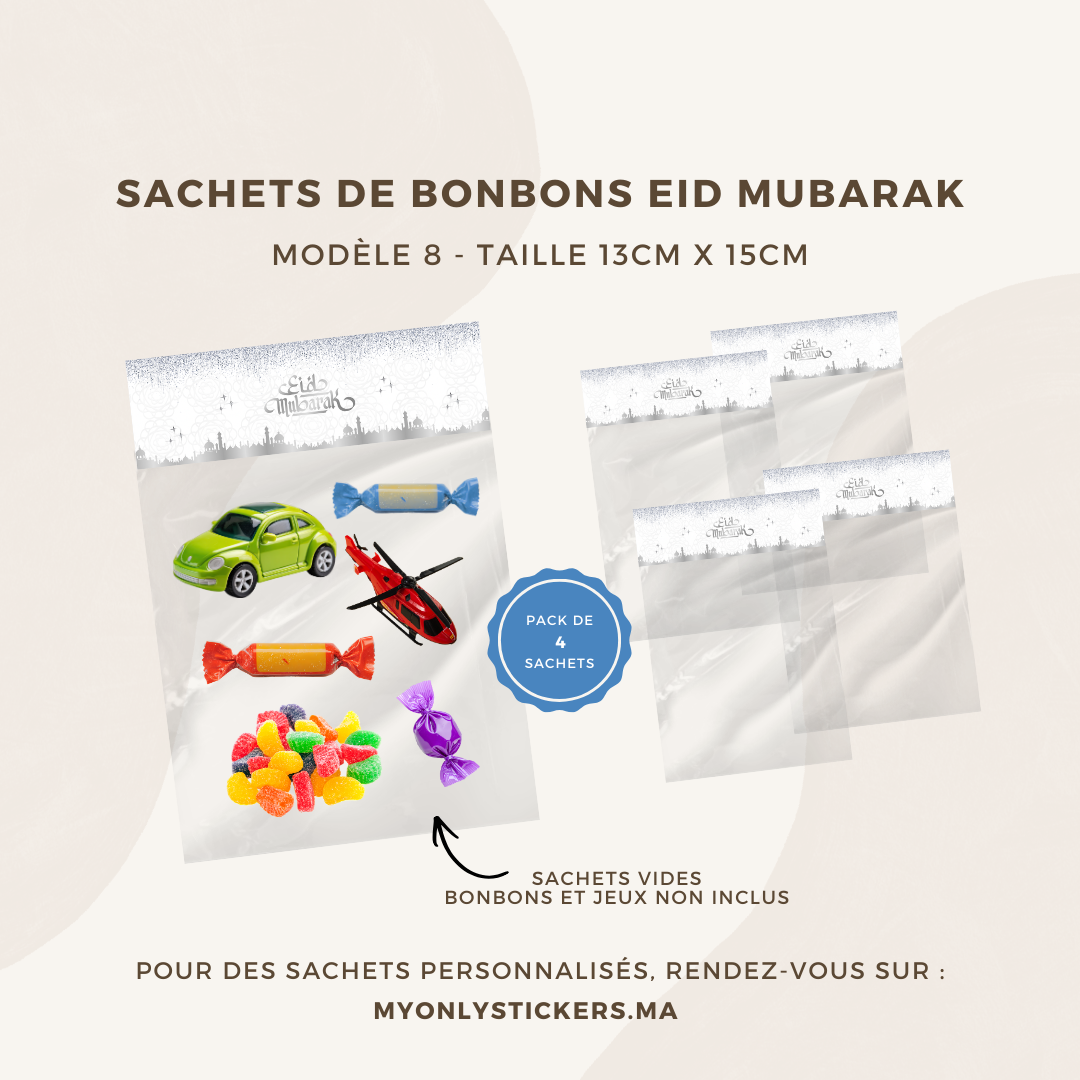 Lot de 4 sachets de bonbons Eid Mubarak - Pour cadeau / à offrir